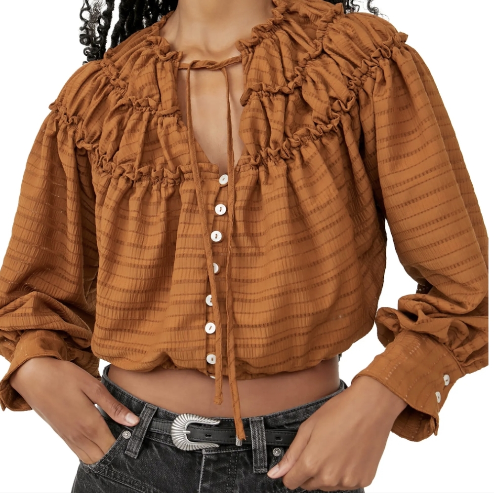 Free People Hailey Crop Long Sleeve Blouse in Glazed Ginger Size Small